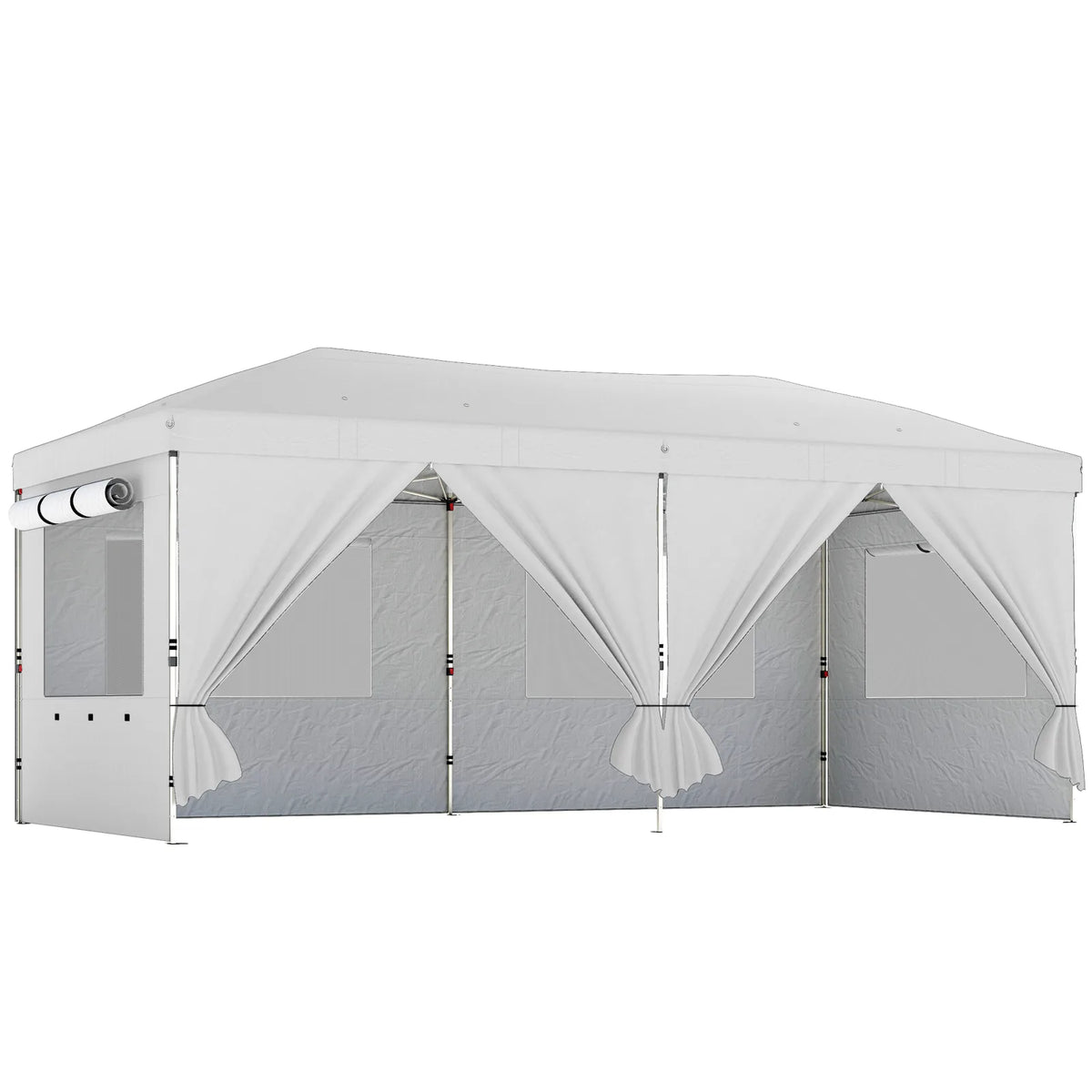 Outsunny 3 x 6 m Pop Up Gazebo with 6 Sidewalls – UV50 Garden Party Tent with Mesh Windows & Wheeled Bag, White
