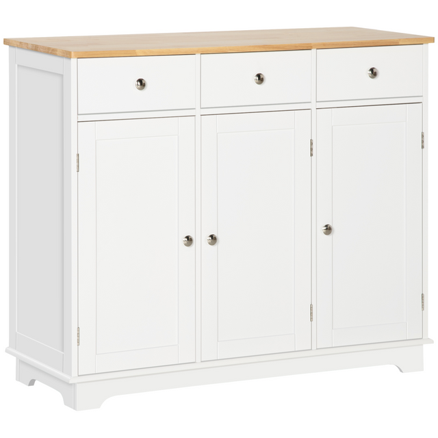 White sideboard with rubberwood top