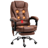Vinsetto Heated Massage Office Chair with 6 Vibration Points & Footrest – Reclining Home Office Chair, Brown
