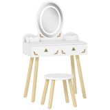 AIYAPLAY Kids Vanity Table and Chair Set with 3-Colour LED Mirror & Drawers – 2-in-1 Dressing Table & Desk, White