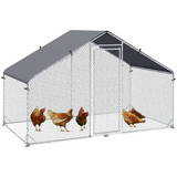 PawHut Walk-In Chicken Run with Waterproof Cover, 3 x 1.7 x 1.9m – Galvanised Steel Coop Enclosure, Silver