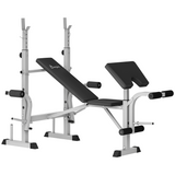 HOMCOM Adjustable Weight Bench with Squat Rack, Leg Developer & Plate Storage – Home Gym Workout Bench, Grey