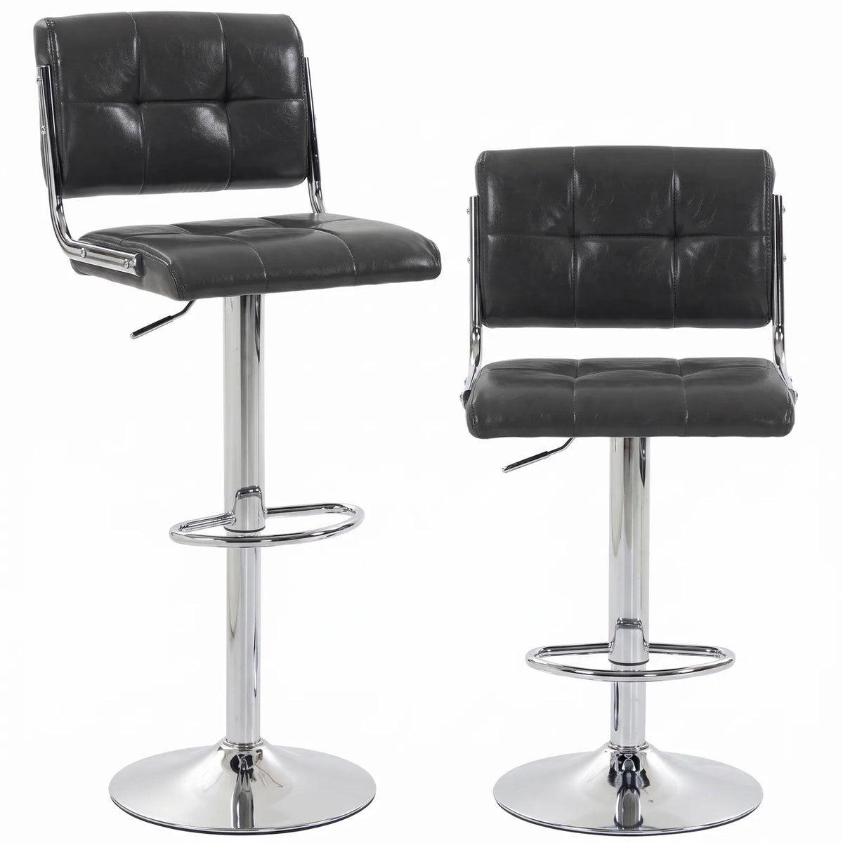 HOMCOM Set of 2 Swivel Bar Stools with Adjustable Height 62–83cm, PU Leather Seats and Backrest, Grey