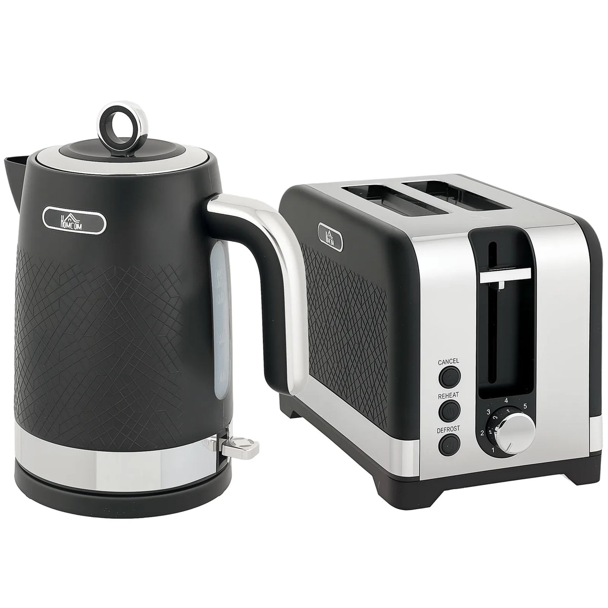 HOMCOM Textured Kettle and 2-Slice Toaster Set, 1.7L 3000W Rapid Boil Kettle – Kitchen Set, Black