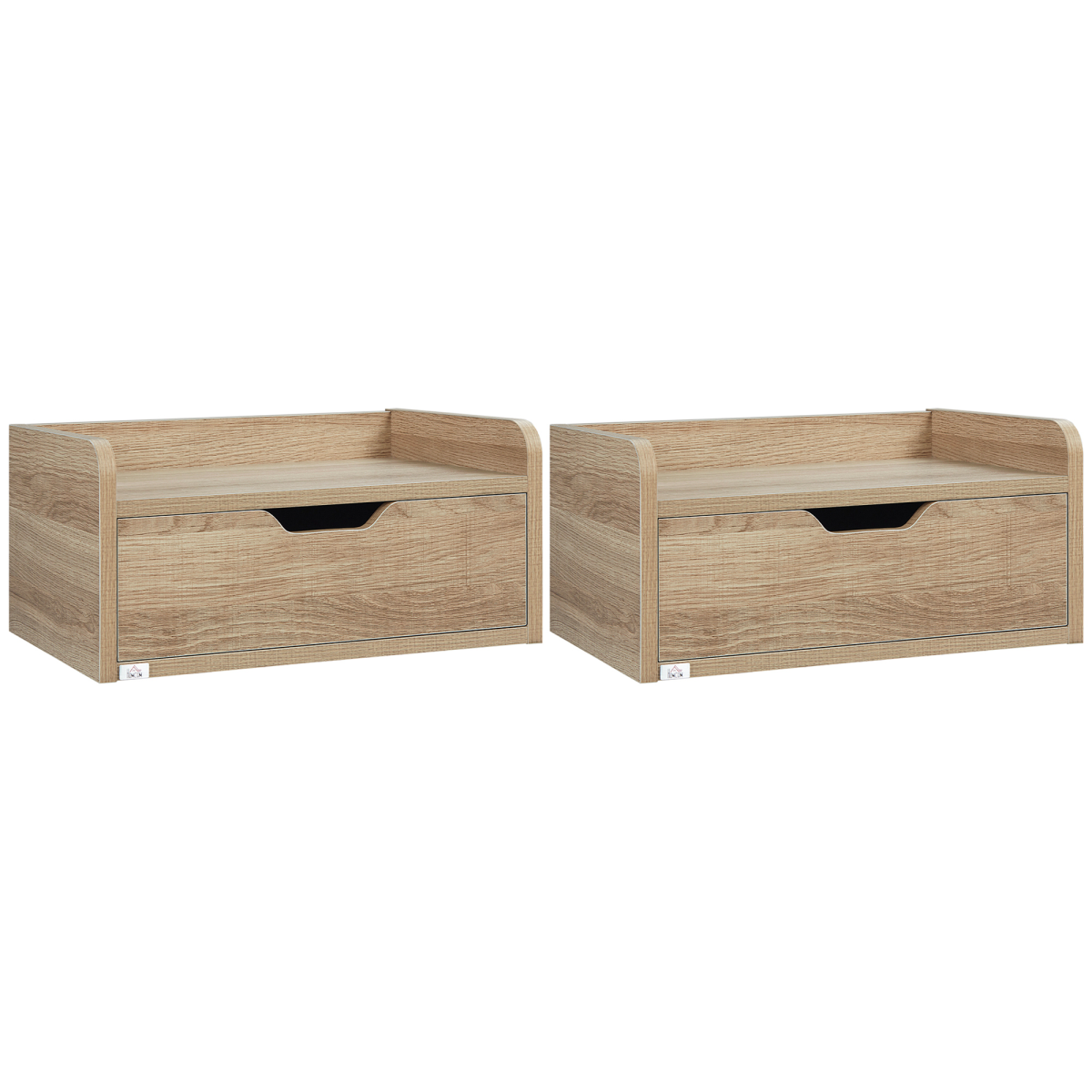 HOMCOM Floating Nightstand Set of 2 – Wall-Mounted Bedside Tables with Drawer, Wood-Effect