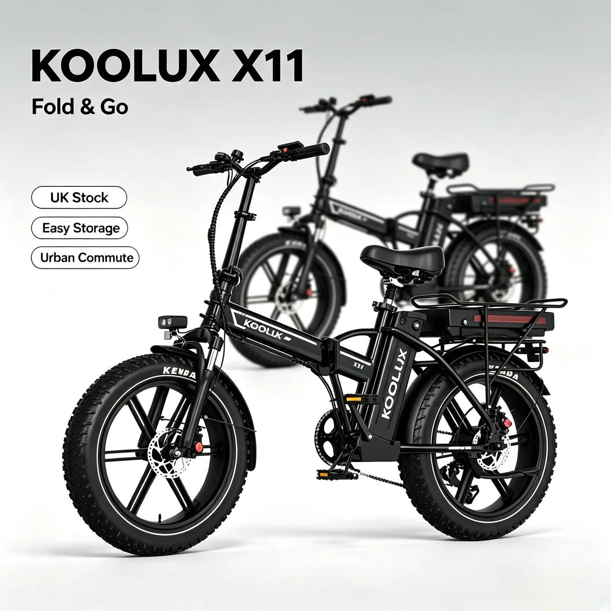 KOOLUX X11 Folding Electric Bike with 750W Motor, Dual 48V Batteries & Fat Tyres – 80–150km Range E-Bike