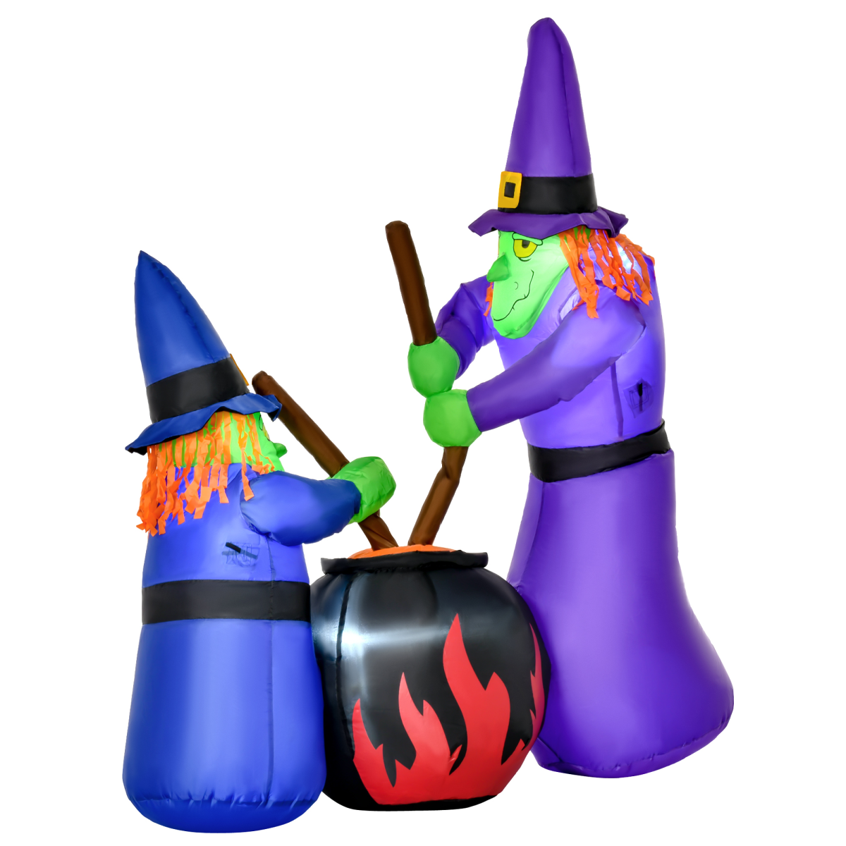 HOMCOM 1.8m Inflatable Halloween Witches Around a Black Cauldron with LED Lights – Outdoor Lawn Decoration