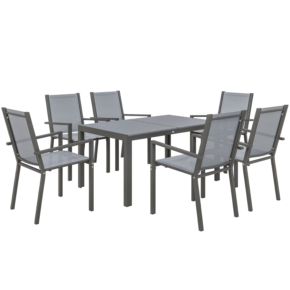 Outsunny 7-Piece Patio Dining Set with Table & 6 Stackable High-Back Armchairs – Steel Frame Garden Furniture, Grey