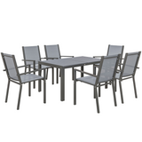 Outsunny 7-Piece Patio Dining Set with Table & 6 Stackable High-Back Armchairs – Steel Frame Garden Furniture, Grey