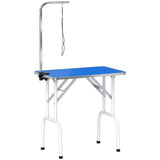 PawHut 32-Inch Foldable Dog Grooming Table with Adjustable Arm and Rubber Top – Pet Drying Table, Blue