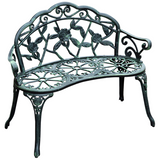 Outsunny Cast Aluminium Garden Bench with Rose Pattern & Curved Seat – Antique Verdigris Patio Chair