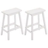 Set of 2 Pine Wood Saddle Seat Bar Stools with Footrests – Counter Height Kitchen and Home Bar Seating, White