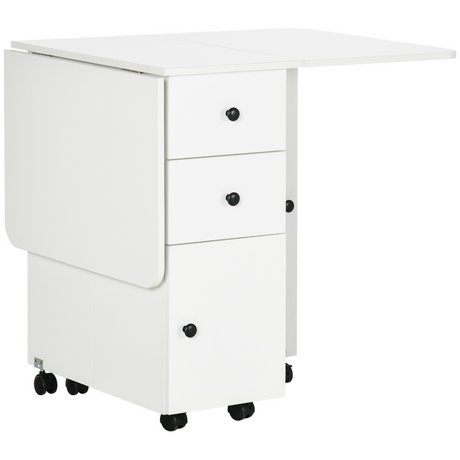 White drop leaf table with drawers