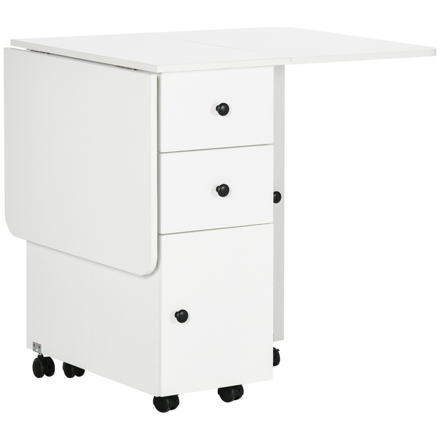 White drop leaf table with drawers