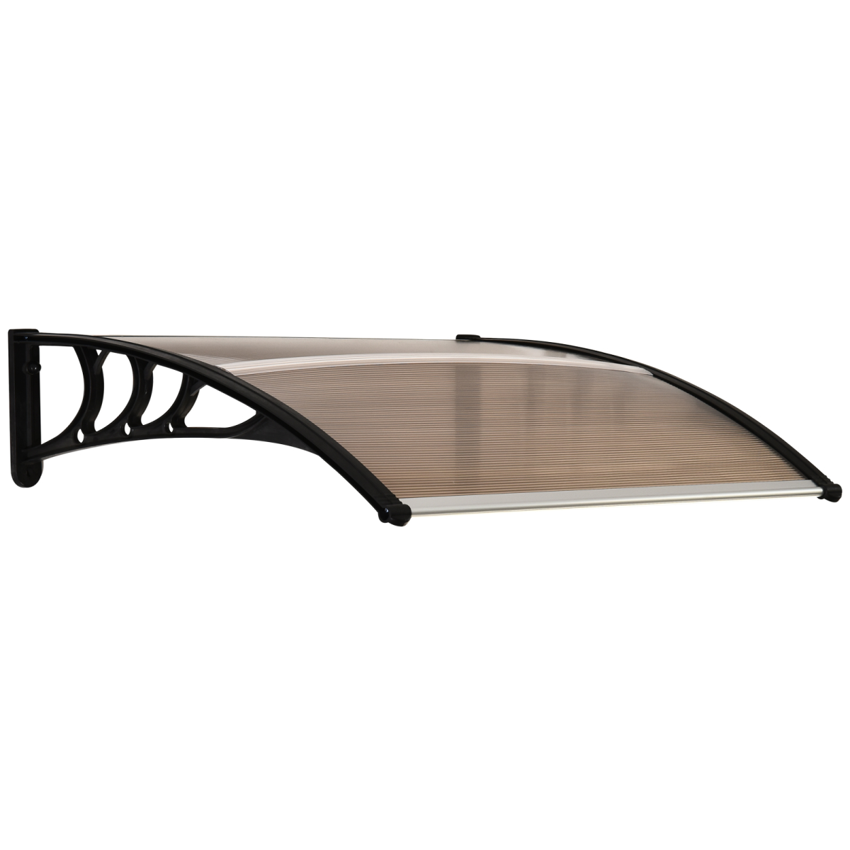 Outsunny Curved Polycarbonate Door Awning with Black Bracket – Rain and UV Protection, Brown