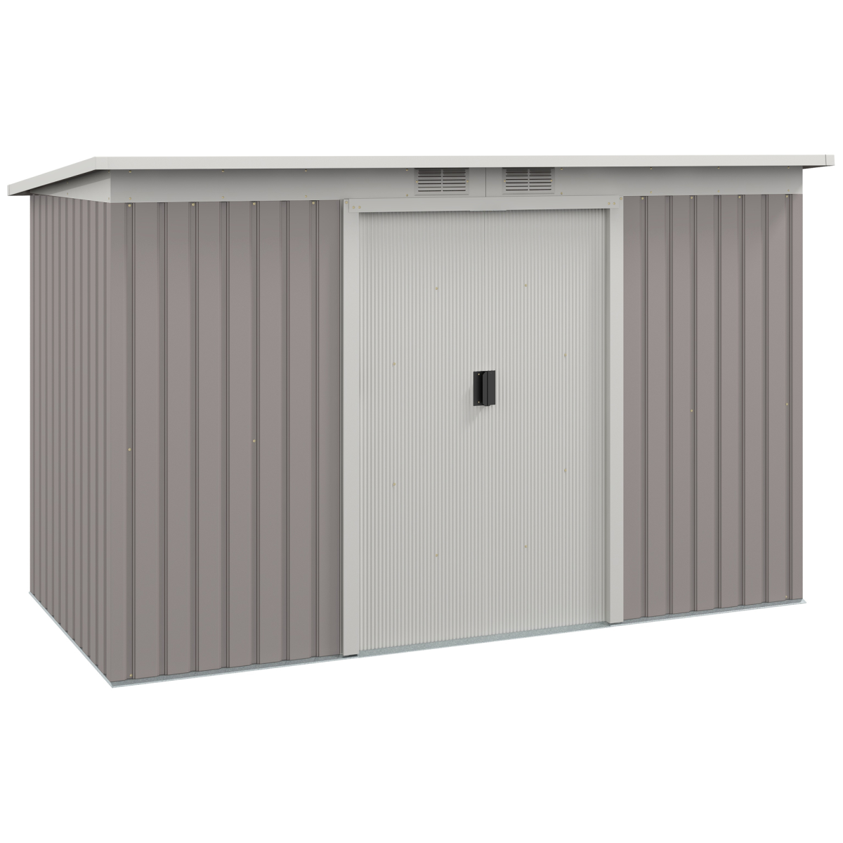 Garden Storage Shed with Metal Roof – Galvanised Steel Tool Store Building with 96cm Door, Light Grey