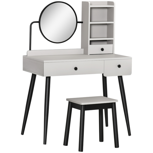 Grey dressing table set with stool