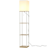 HOMCOM Modern Floor Lamp with Shelves and Fabric Lampshade for Living Room
