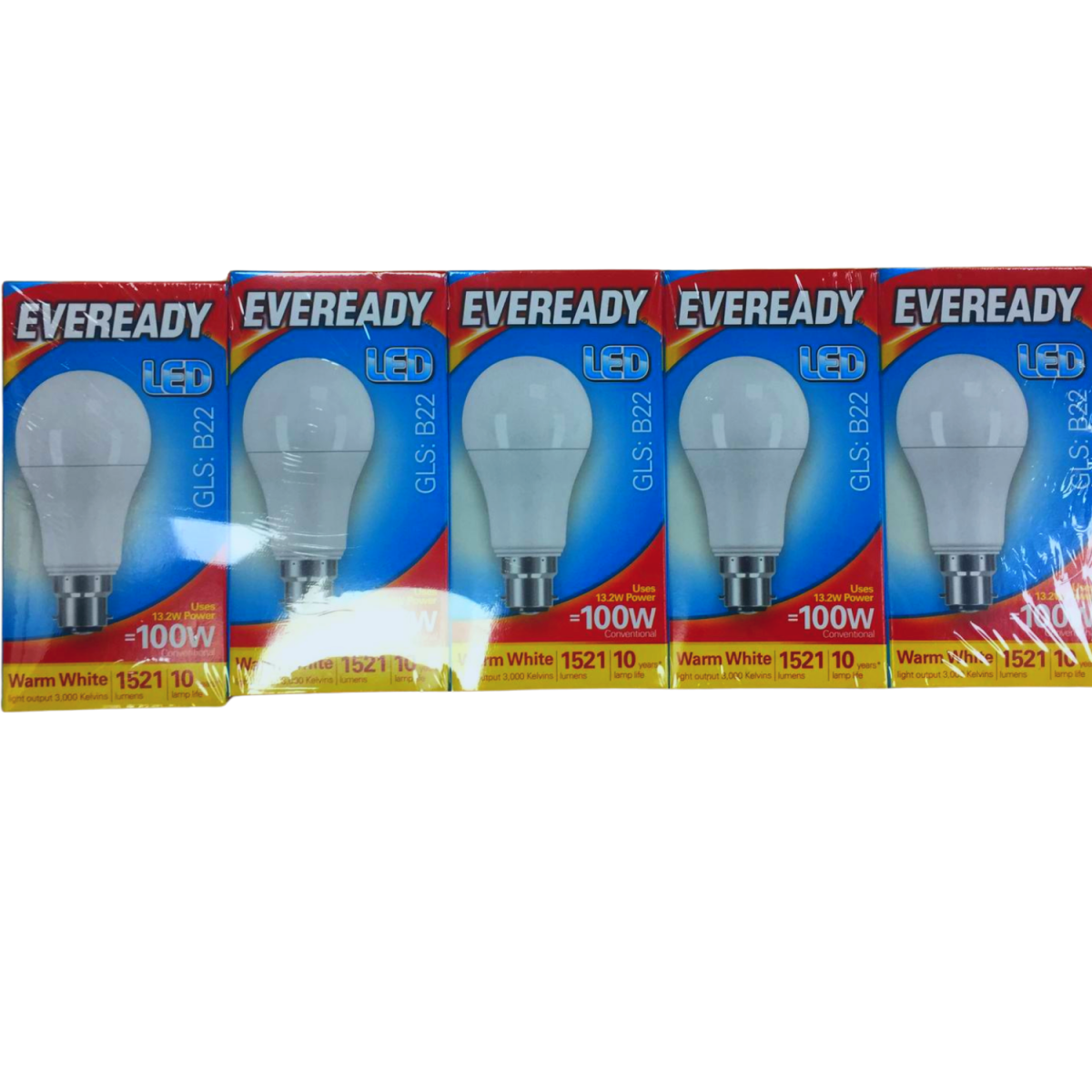Eveready LED GLS B22 Bulbs, 1521lm Warm White, 100W Equivalent – Pack of 5