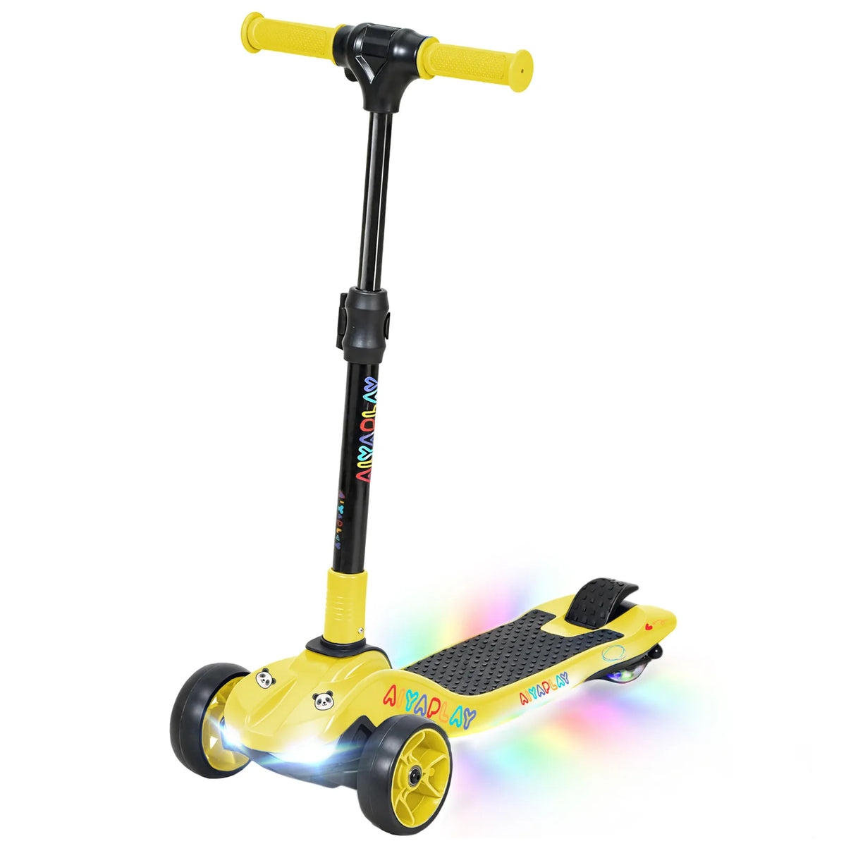 AIYAPLAY Foldable Three-Wheel Electric Scooter with LED Lights, Adjustable Handlebar – Kids Ages 6-10, Yellow