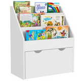 AIYAPLAY Kids Bookcase with 3 Tier Shelves & Wheeled Drawer – Toy Storage for Bedroom & Nursery, White