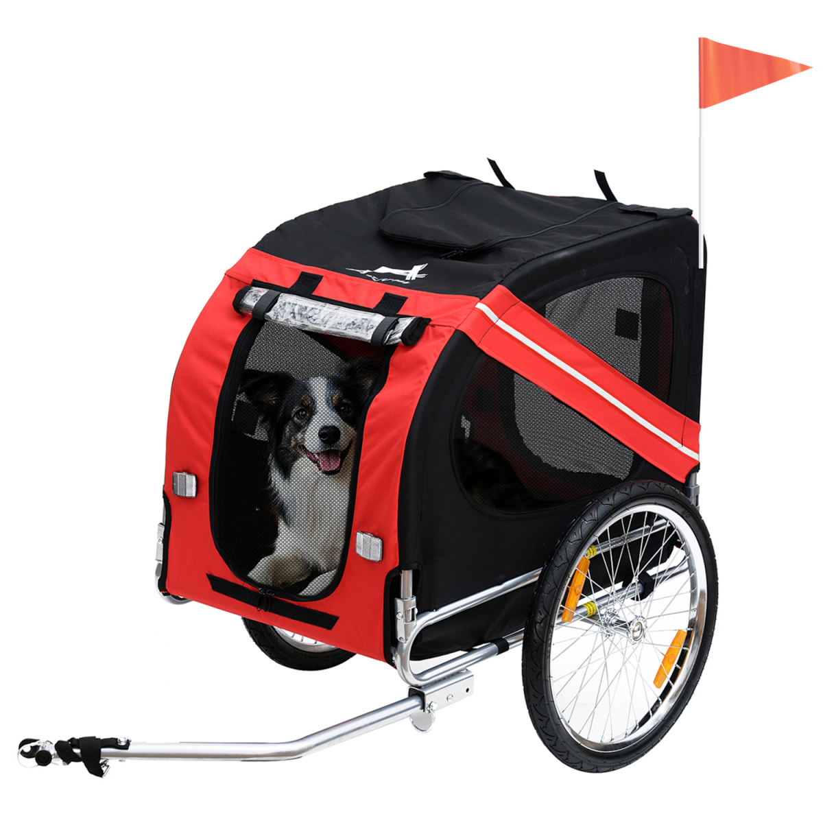 Pawhut Pet Bicycle Trailer with Hitch Coupler, Mesh Windows & Water-Resistant Cover – Dog Bike Carrier, Red