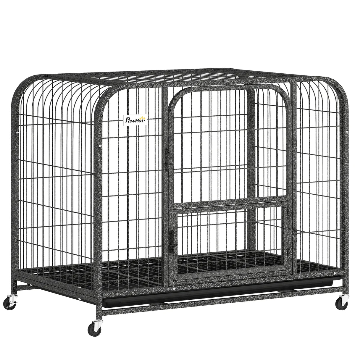 PawHut Heavy Duty Dog Crate, 93 x 58 x 76 cm – Triple Door Dog Cage with Wheels for Small to Medium Breeds