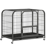 PawHut Heavy Duty Dog Crate, 93 x 58 x 76 cm – Triple Door Dog Cage with Wheels for Small to Medium Breeds