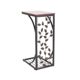 Leaf Pattern Iron Side Table with MDF Top – Compact Coffee & End Table for Small Spaces, Brown & Gold