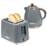 HOMCOM 1.7L Fast Boil Kettle and 2-Slice Toaster Set with 7 Browning Levels – Honeycomb Design, Grey
