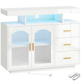 HOMCOM High Gloss Sideboard with RGB LED Lights, Power Outlets, 3 Drawers and Acrylic Doors, White