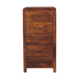Artisan Furniture Solid Wood Aspen Tallboy with 5 Drawers – Chestnut Finish Chest, Dark Brown