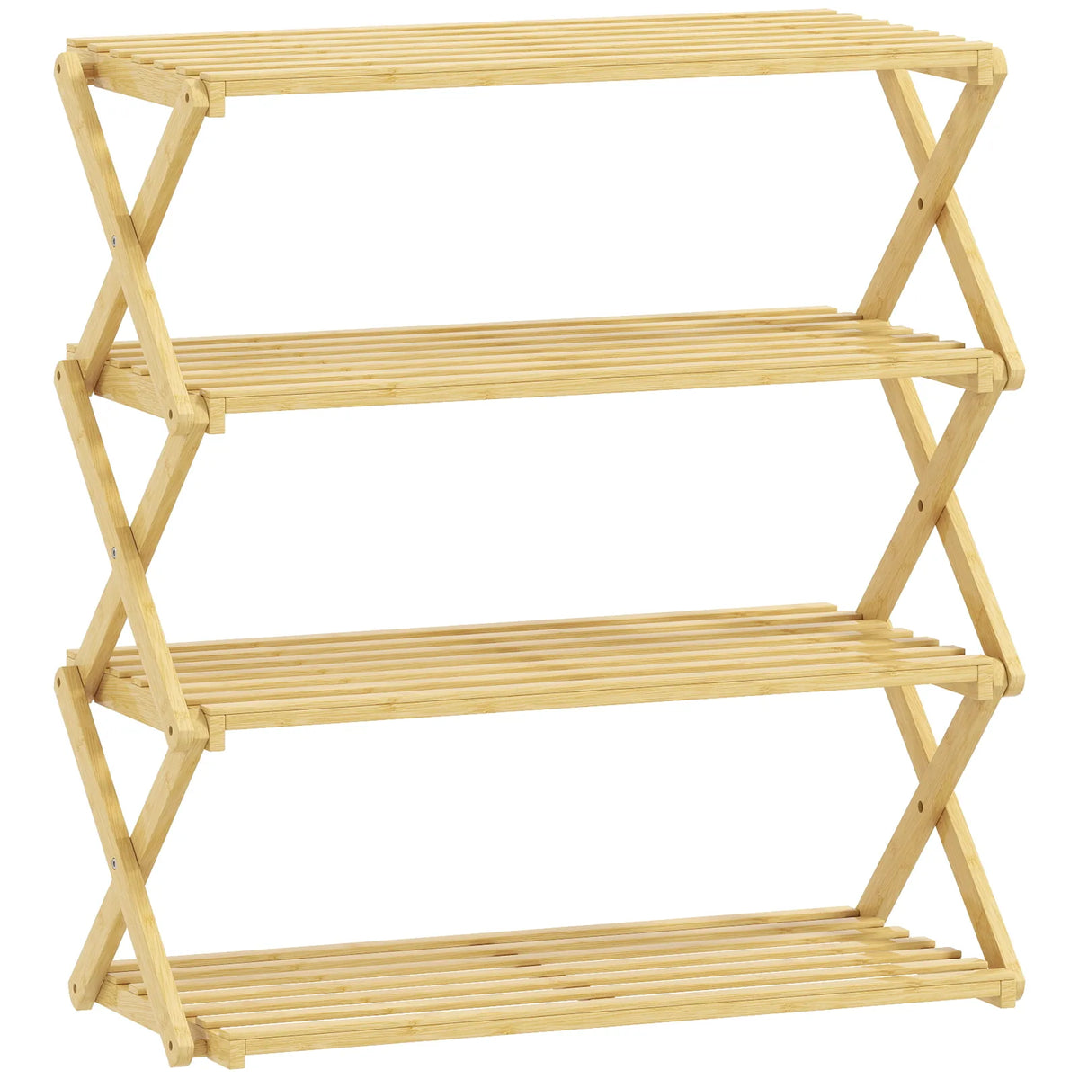 HOMCOM 4-Tier Folding Bamboo Shoe Rack, 12 Pairs, 67 x 60 x 29 cm – Natural