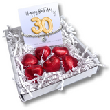 Aye Do Gifts 30th Birthday Cubic Zirconia Silver Bracelet Hamper with Gold Balloons Card & Chocolate Hearts