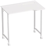HOMCOM Small Folding Desk with 4 Lockable Wheels & Device Slot – Space-Saving Study Desk, White Wood-Effect