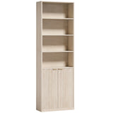 HOMCOM Slim Bookcase with Open Cubbies, Double-Door Cabinet & Adjustable Shelf – Anti-Tip Storage, Oak Wood Effect