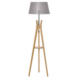 HOMCOM grey tripod floor lamp with fabric shade and shelf