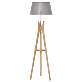 HOMCOM grey tripod floor lamp with fabric shade and shelf