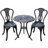 Outsunny 3-Piece Cast Aluminium Bistro Set with Parasol Hole – Garden Table & 2 Chairs for Patio