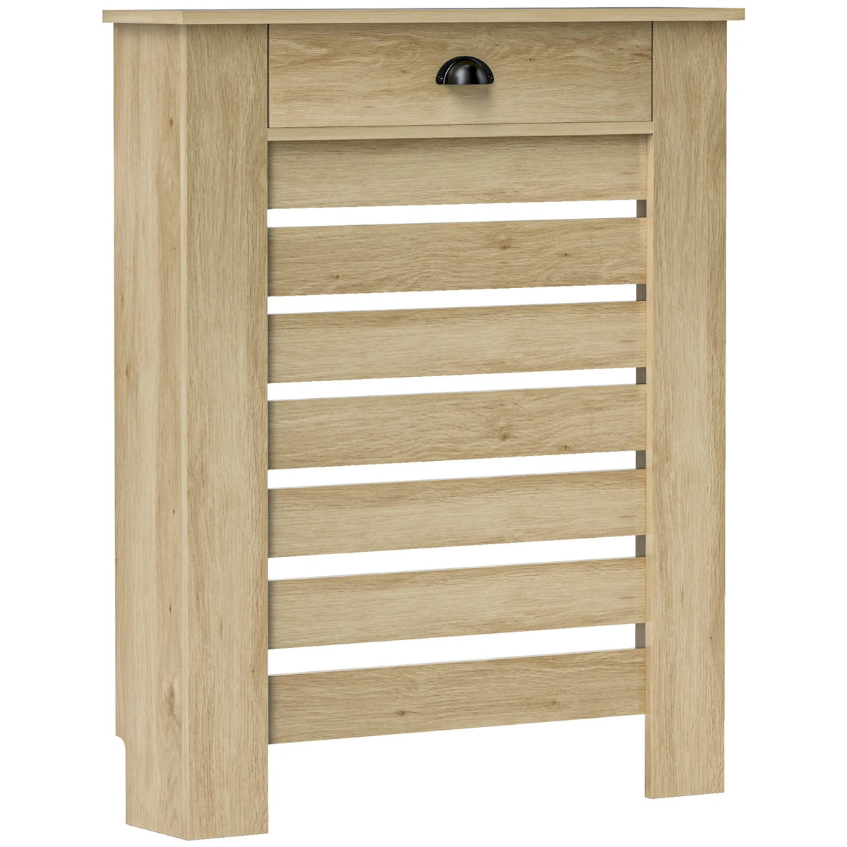 HOMCOM Radiator Cover with Top Drawer & Slatted Centre – Fits Radiators up to 81 x 73 cm, Oak