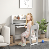 Kids Study Desk and Chair Set with Storage Shelves, Drawer & Keyboard Tray – Children's Desk for Ages 5–8, Grey