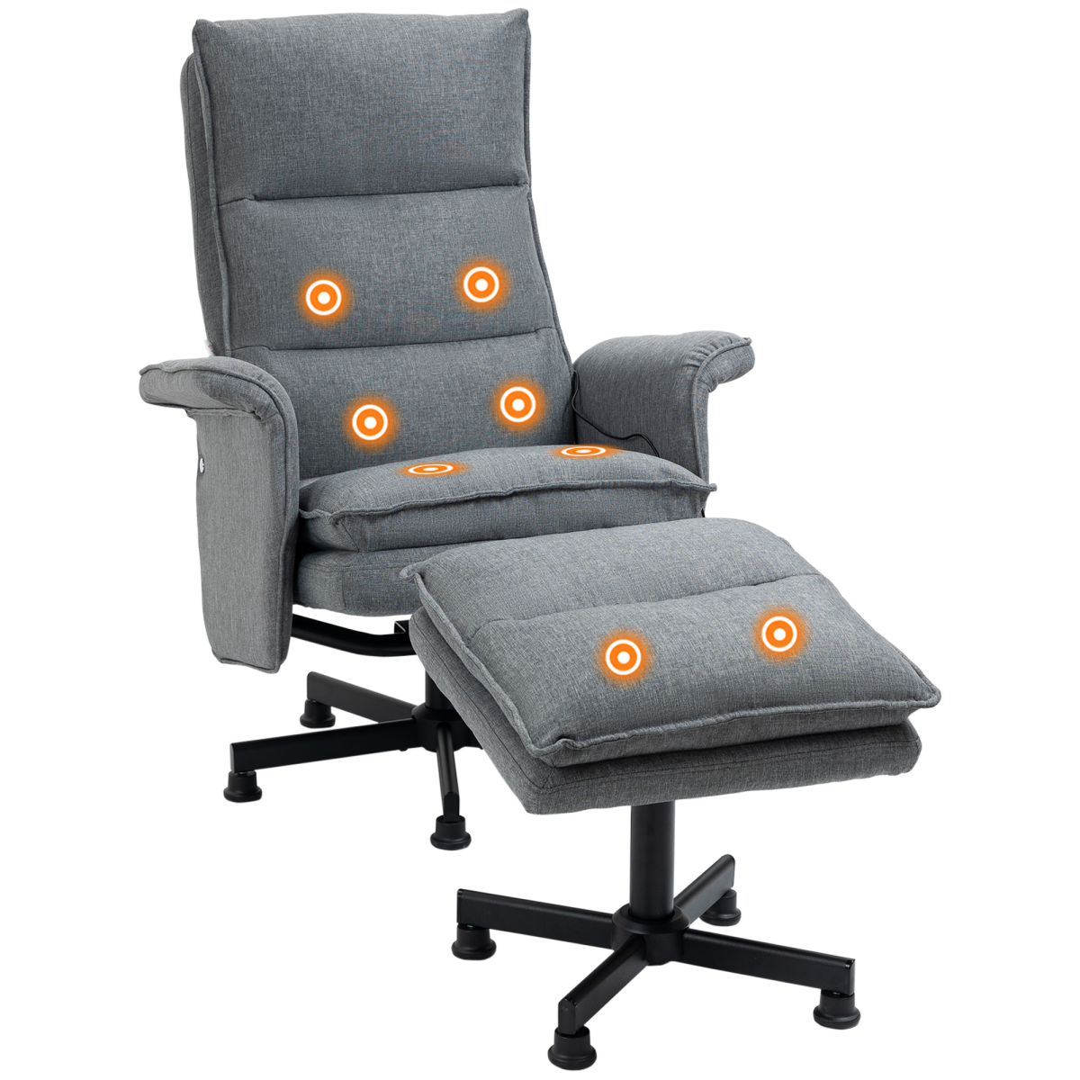 HOMCOM Swivel Recliner Chair with Footstool, 8-Point Massage & Remote Control – Linen-Look Armchair, Grey