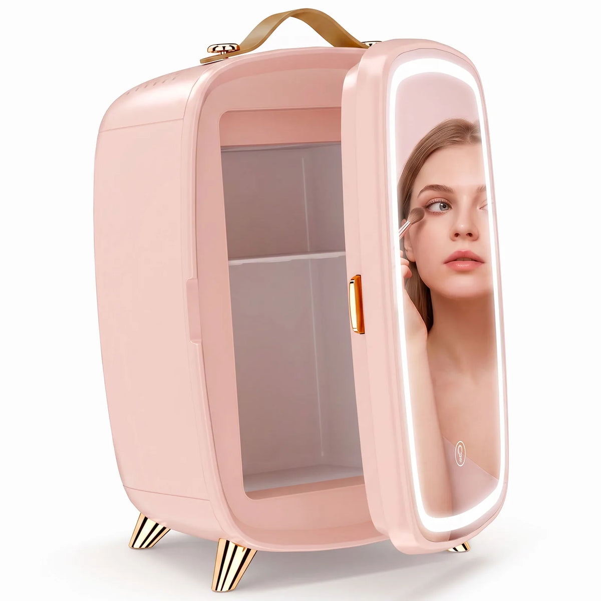 HOMCOM 6L Mini Skincare Fridge with LED Mirror and Touchscreen, Quiet 26dB Cooling – Pink