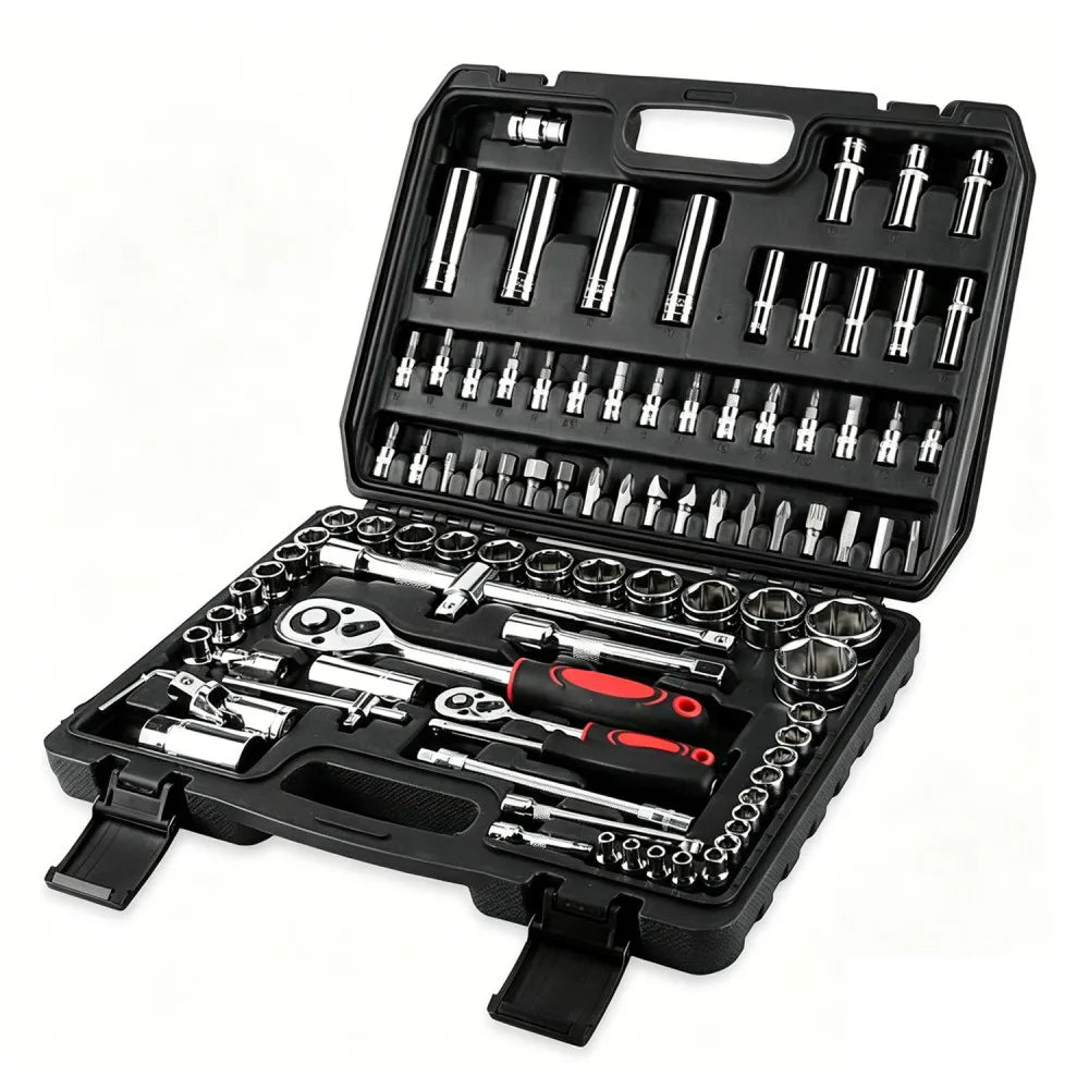 94-Piece Socket Set with 1/2" and 1/4" Drive Ratchets, Bits and Extension Bars – Chrome-Vanadium Kit