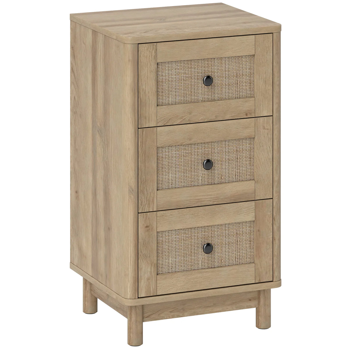 HOMCOM 3 Drawer Chest of Drawers, 40cm Bohemian Rattan Bedroom Dresser with Anti-Tip Kit – Oak