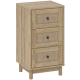 HOMCOM 3 Drawer Chest of Drawers, 40cm Bohemian Rattan Bedroom Dresser with Anti-Tip Kit – Oak
