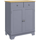HOMCOM Kitchen Sideboard with Solid Wood Top, Adjustable Shelf & Drawers – Floor Storage Cabinet, Grey
