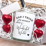Aye Do Gifts What A Wonderful World Candle Gift Set with Fresh Linen Scent, Chocolates & Matches