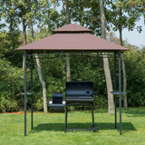 BBQ Grill Gazebo with Double Layered Canopy, Storage Shelves & Bottle Opener – Garden Party Shelter, Coffee