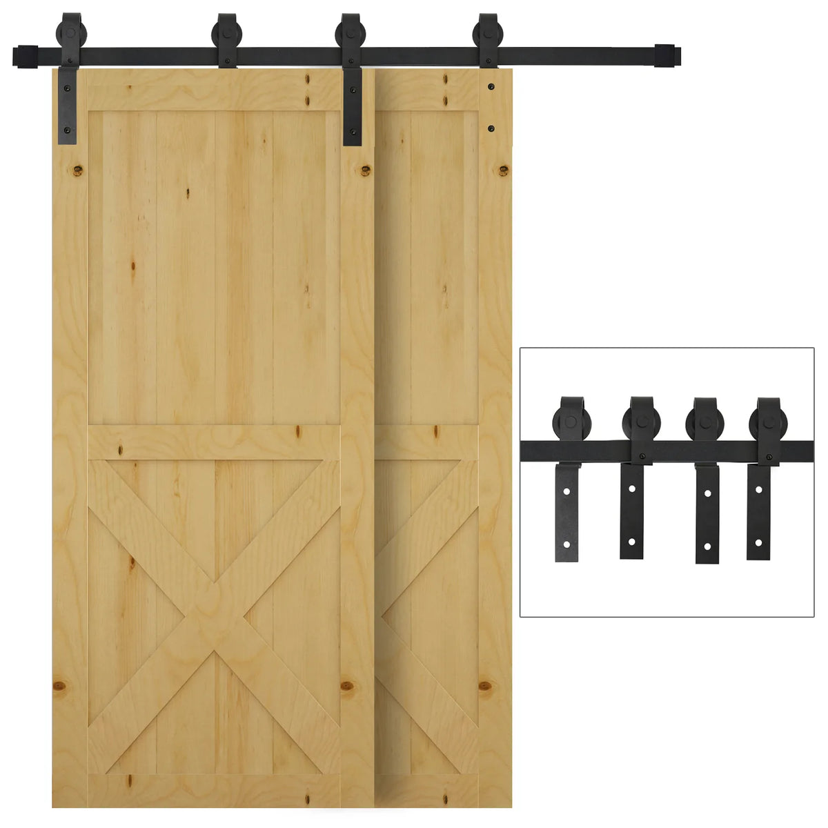 HOMCOM 200cm Sliding Barn Door Hardware Track Kit for Two Doors, 90kg Capacity – Heavy Duty Carbon Steel Rail, Black